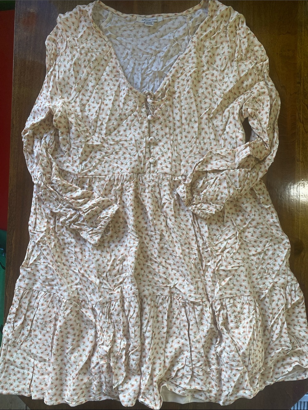 American Eagle Outfitters Cream Floral Blouse with Pink & Green Print
